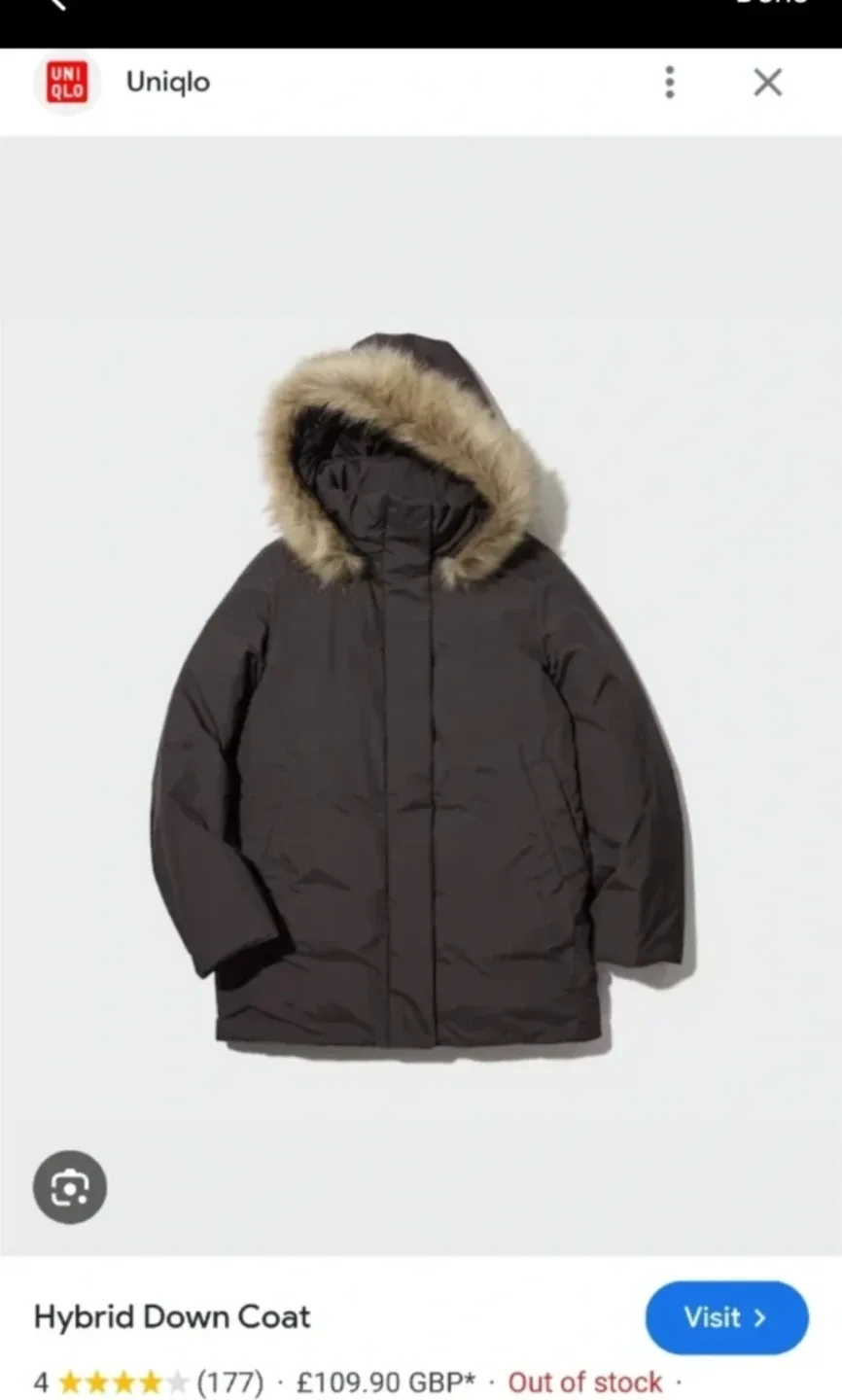 Uniqlo Hybrid Down Coat, Brown Unisex XL thumbnail