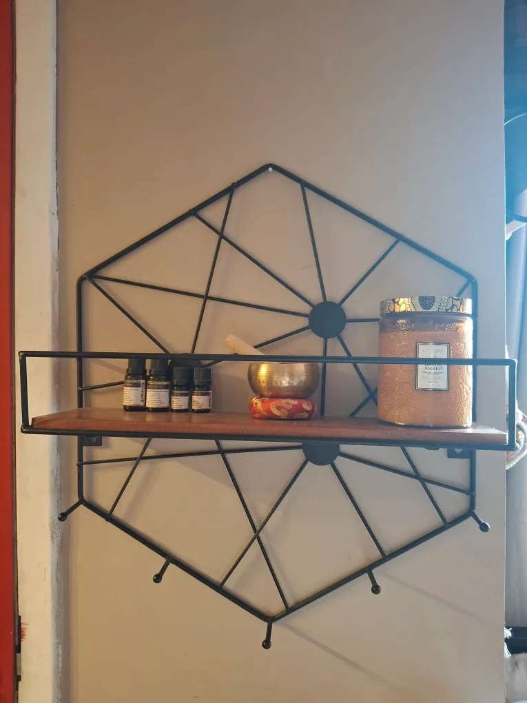 Hexagon Wall Shelf with Wood and Metal image indicator(2)