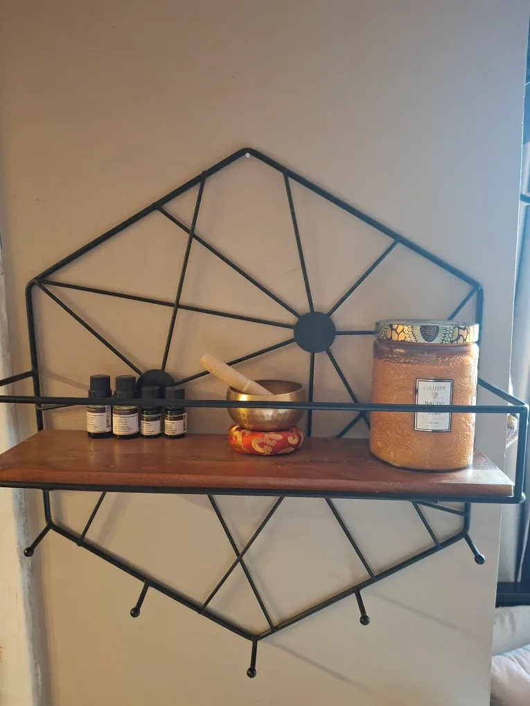 Hexagon Wall Shelf with Wood and Metal image indicator(3)