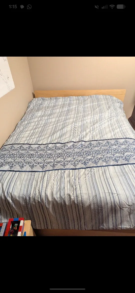 Queen Bed Frame, mattress, box spring and table