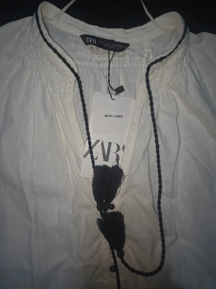 Zara White Linen Tassel Blouse - Size S image indicator(2)