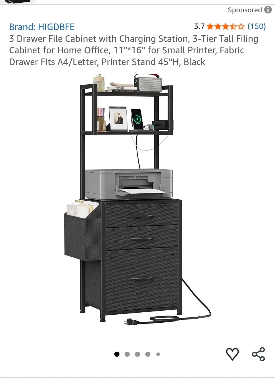 HIGDBFE 3-Drawer File Cabinet with Charging Station🥕 image indicator(2)