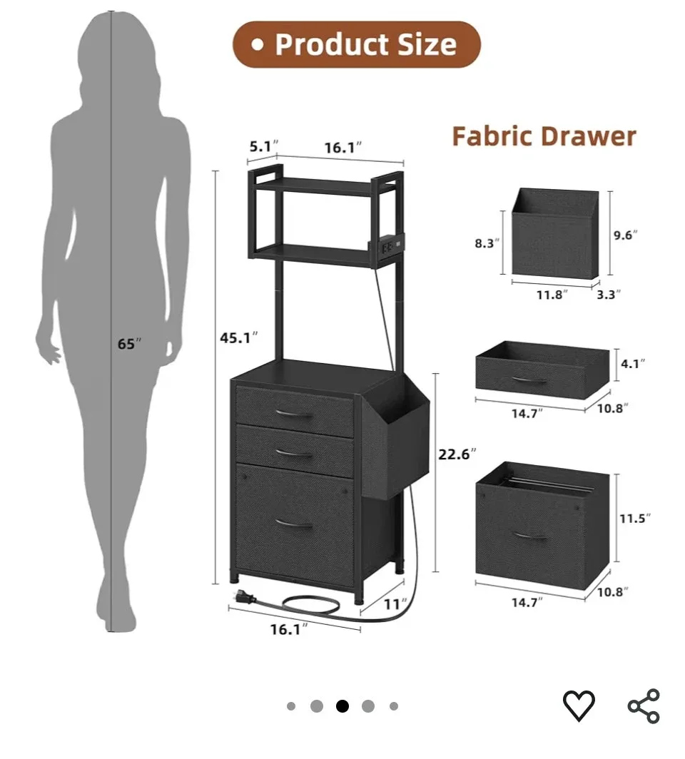HIGDBFE 3-Drawer File Cabinet with Charging Station🥕 image indicator(4)