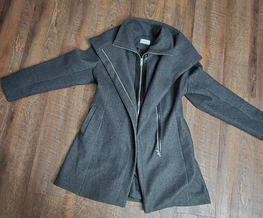 Grey Wool Blend Coat with Belt XL