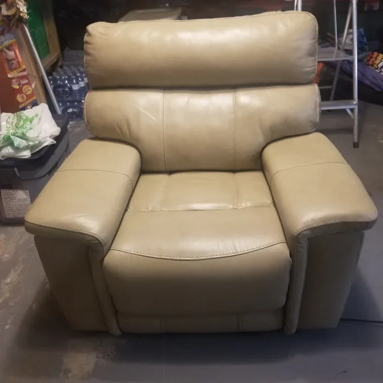 Beige Leather Power Recliner