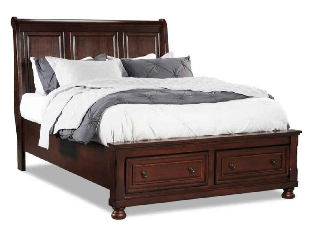 Dark Wood Sleigh Bed Frame with Storage