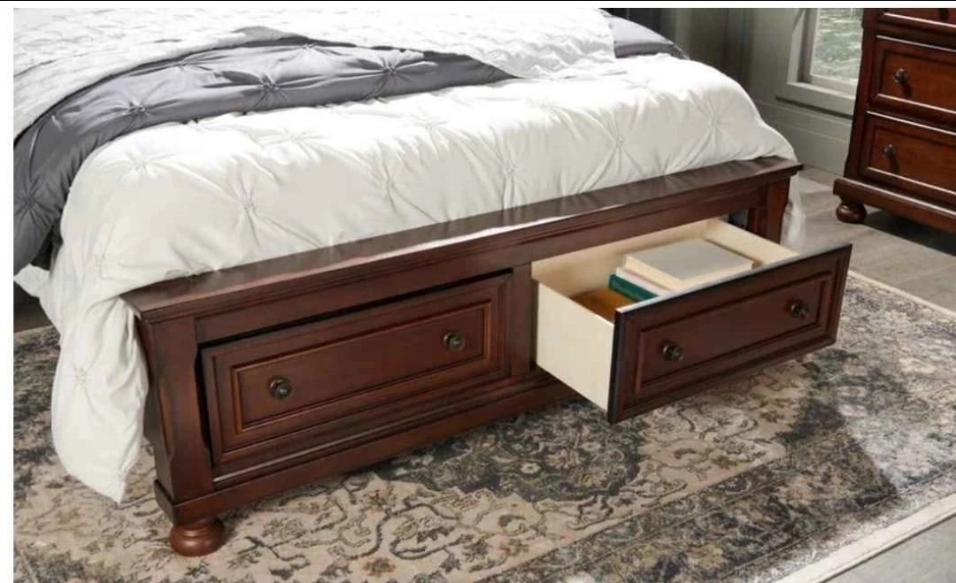 Dark Wood Sleigh Bed Frame with Storage - photo 2