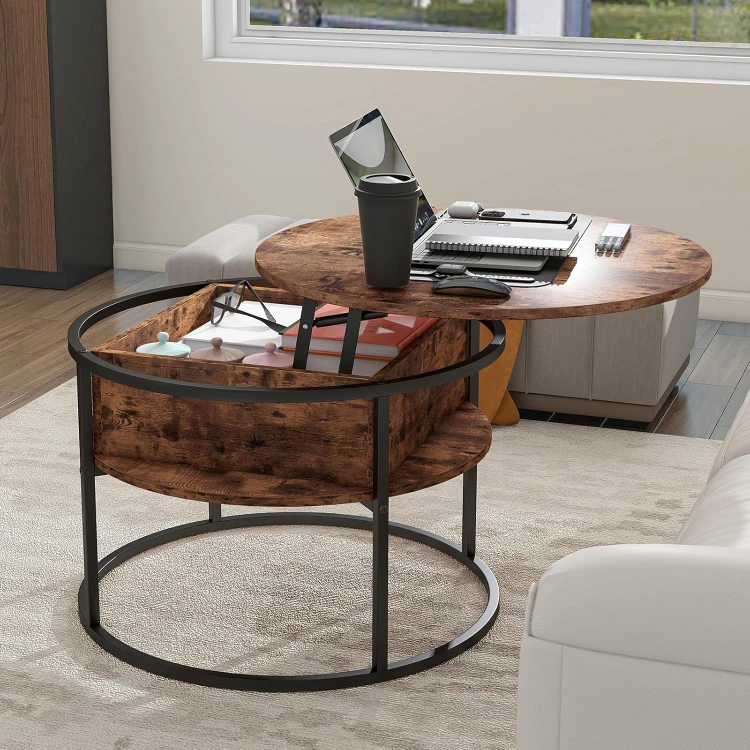 Round Lift Top Coffee Table with Storage - photo 2