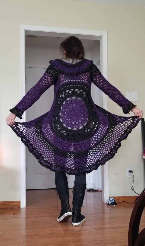 Handmade Crochet Duster - Purple & Black