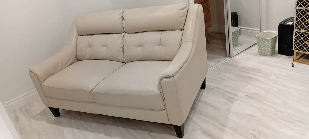 Cream Leather Loveseat Sofa