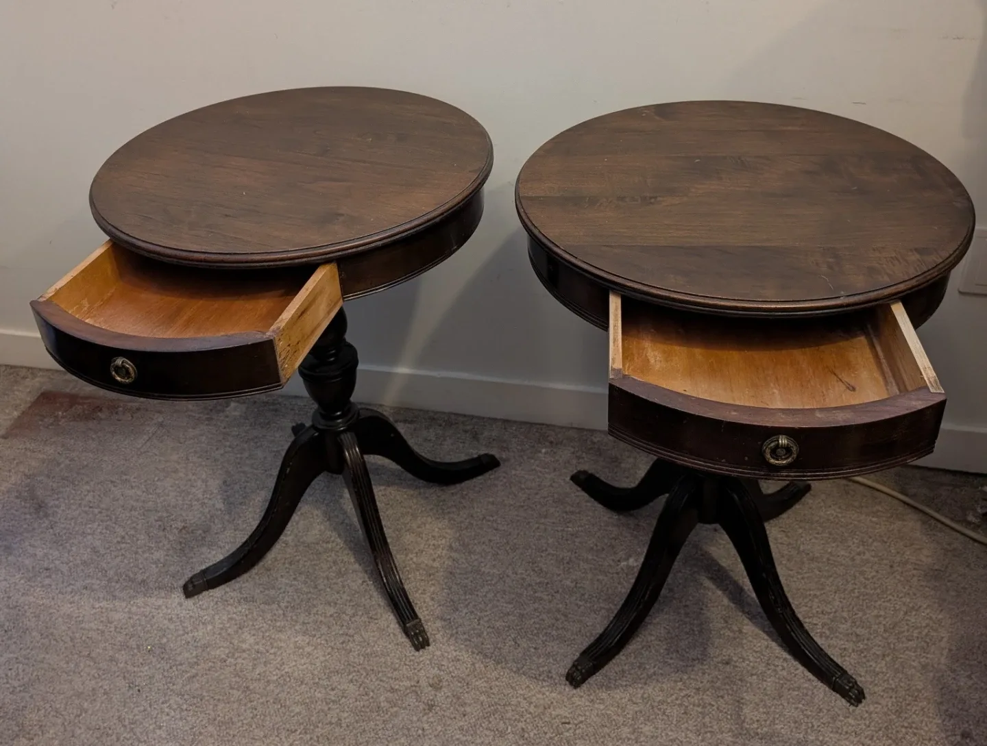 Antique Wood Drum End Tables