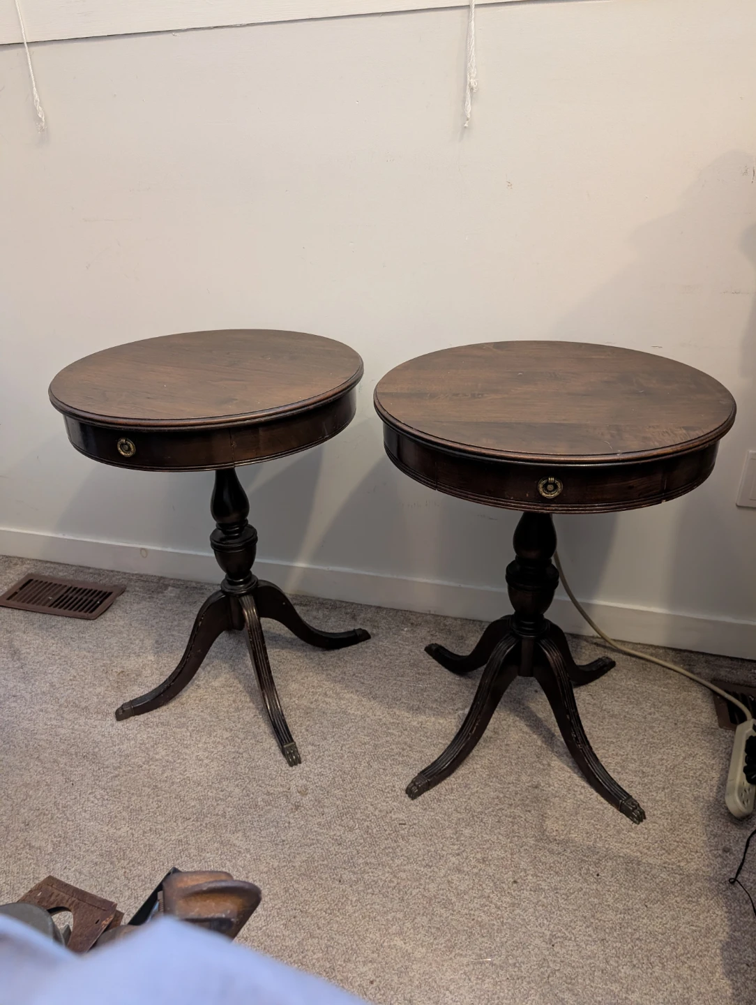 Antique Wood Drum End Tables - photo 2