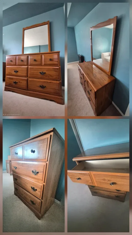 Wooden Dresser with mirror set.