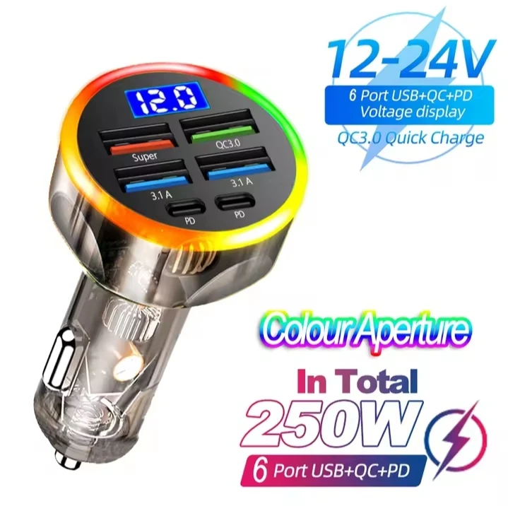 6 Port USB+QC+PD Car Charger
