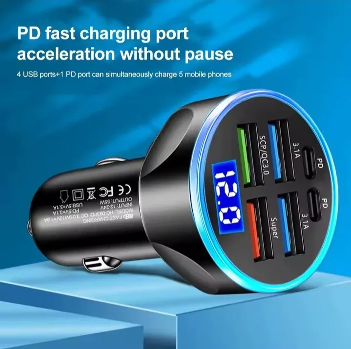 6 Port USB+QC+PD Car Charger image indicator(2)