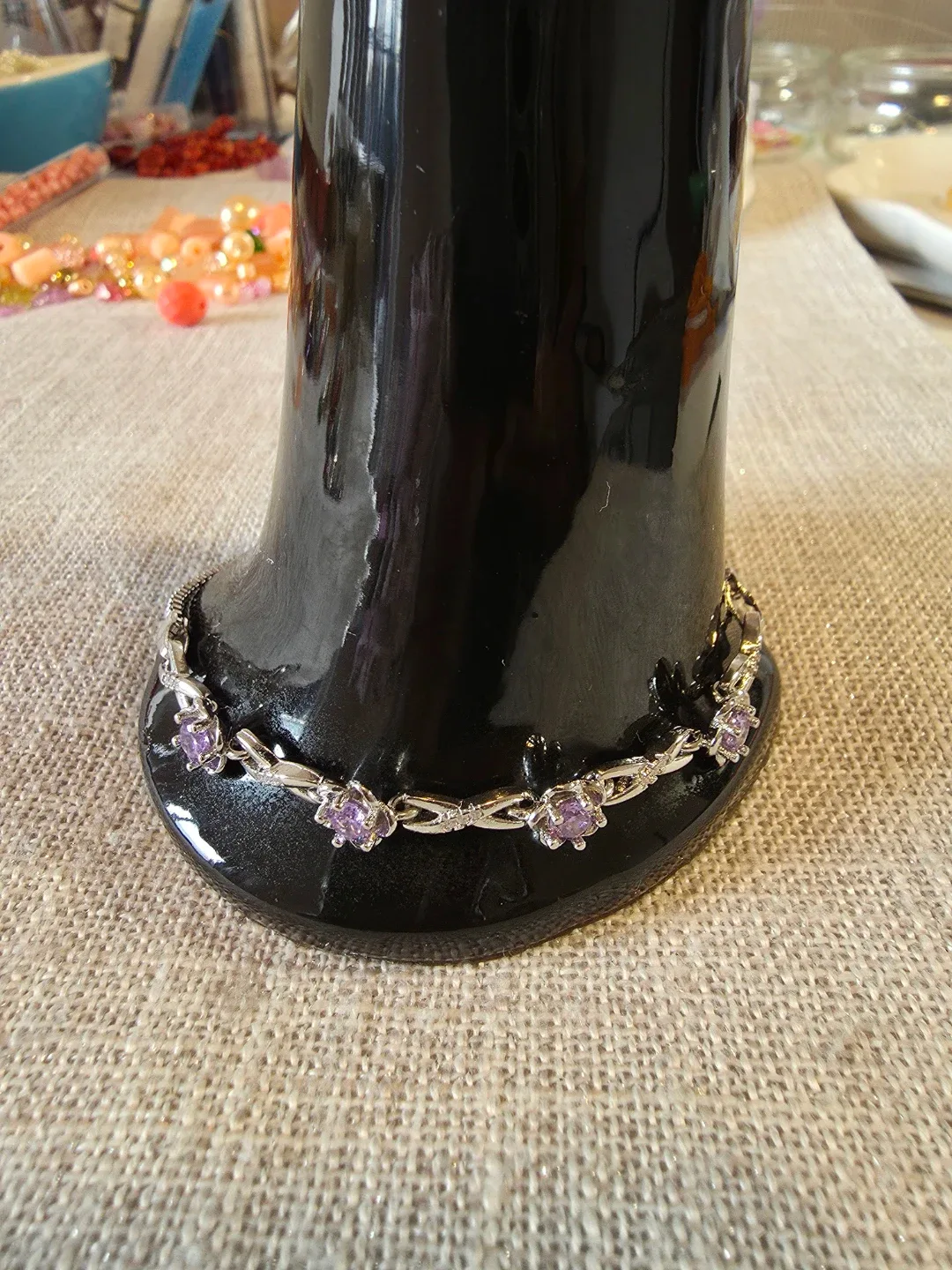 Silver Bracelet with Purple Flower Details image indicator(5)