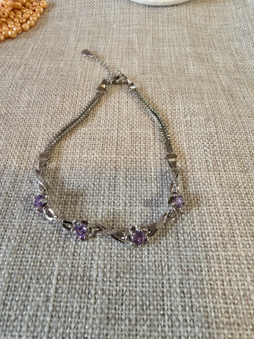Silver Bracelet with Purple Flower Details image indicator(6)