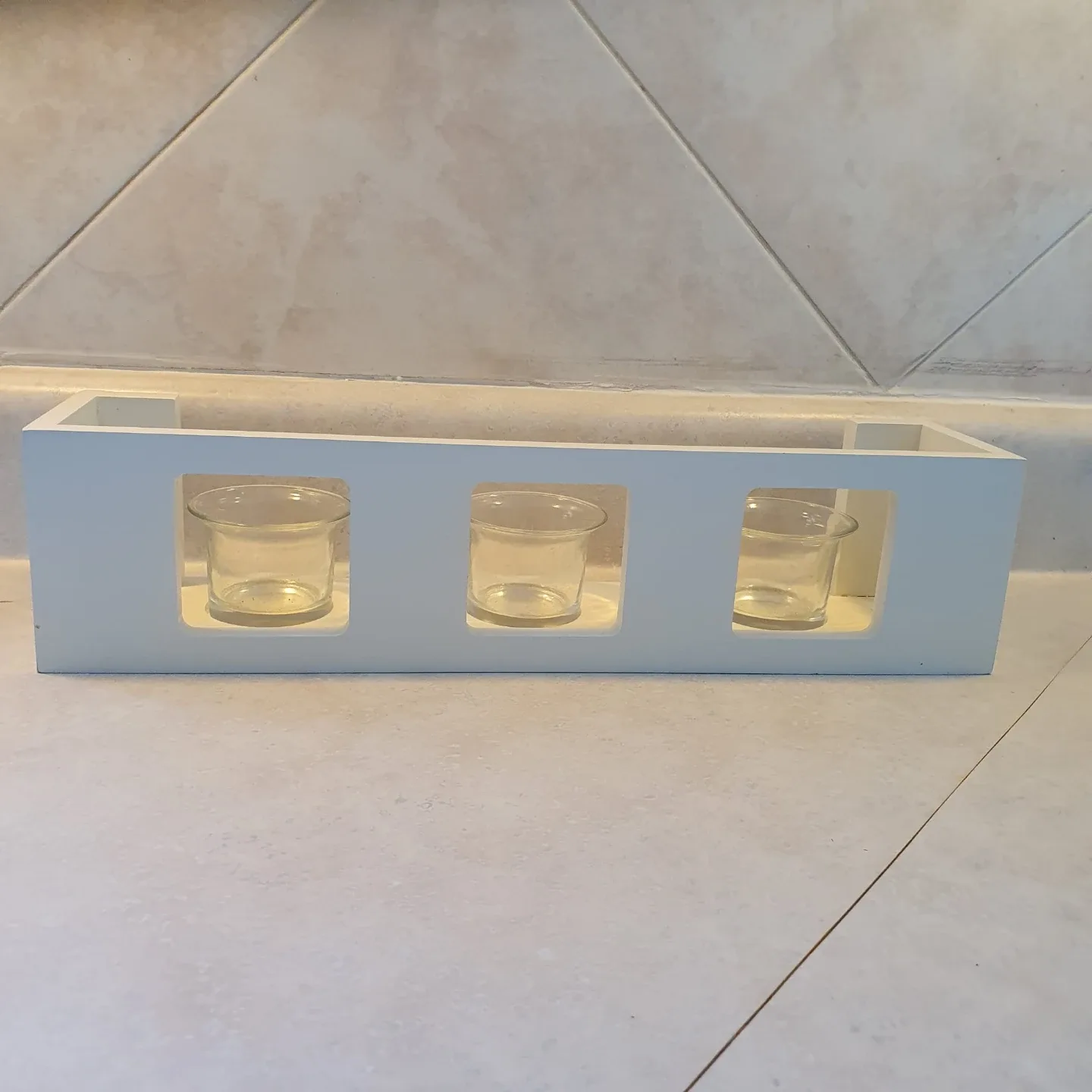 White Wooden 3-Votive Candle Holder