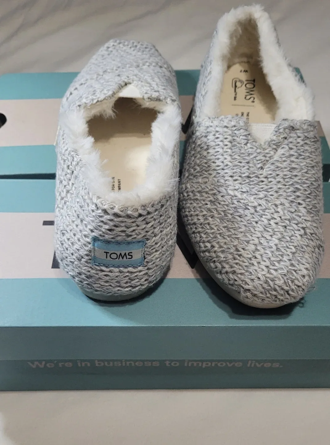 TOMS Alpargata White Cozy Sweater Knit, Women's Size 7