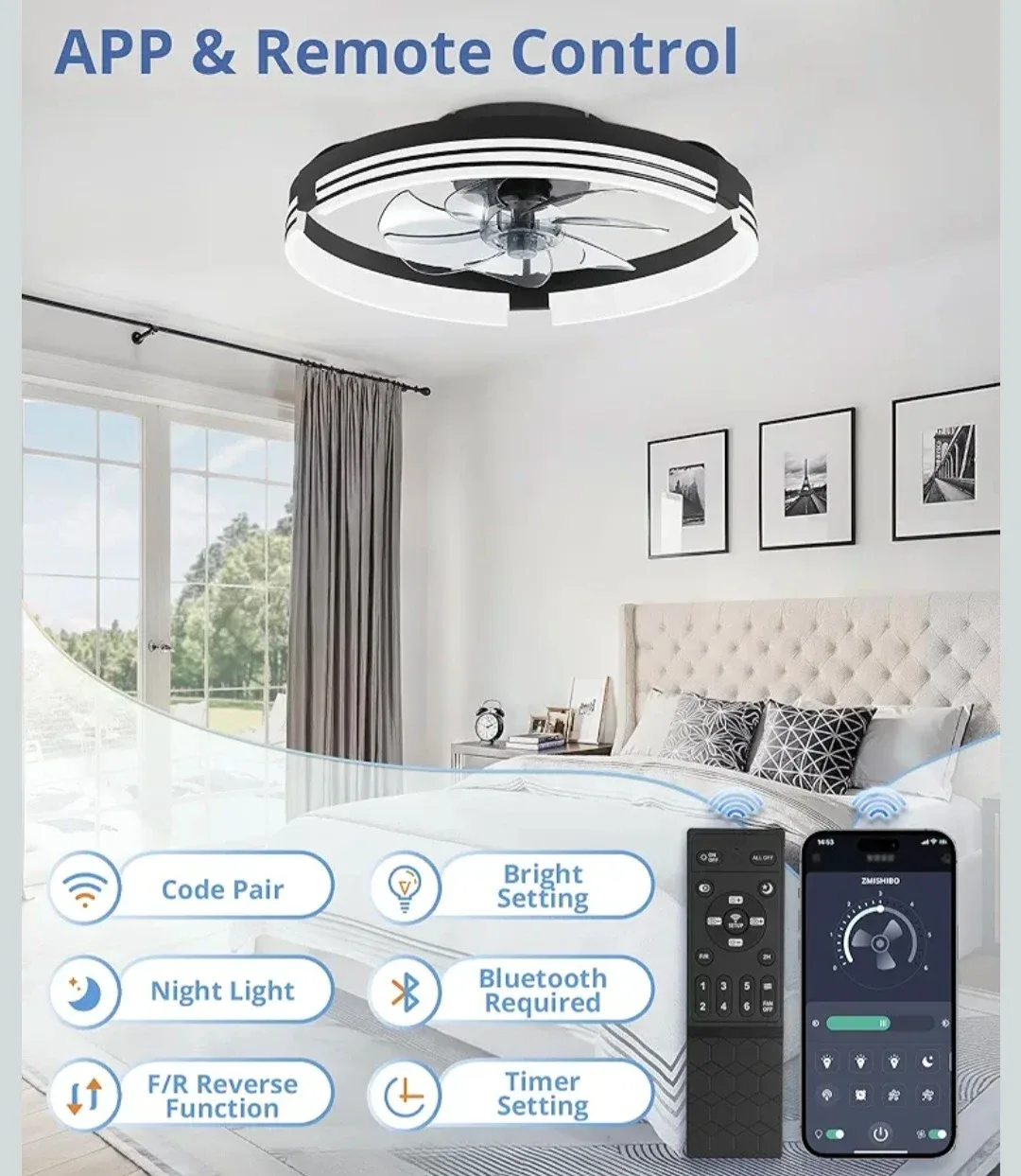 Ceiling Fans with Dimmable Lights and Remote, 20" Flush Mount image indicator(6)