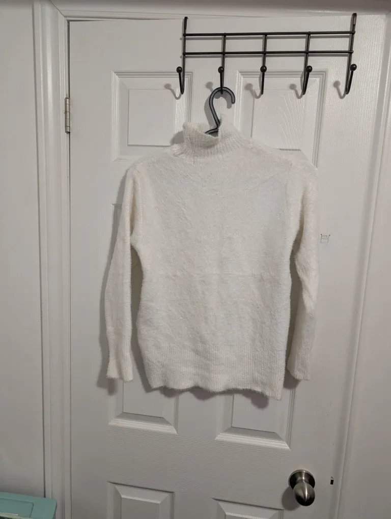 White Fuzzy Turtleneck Sweater