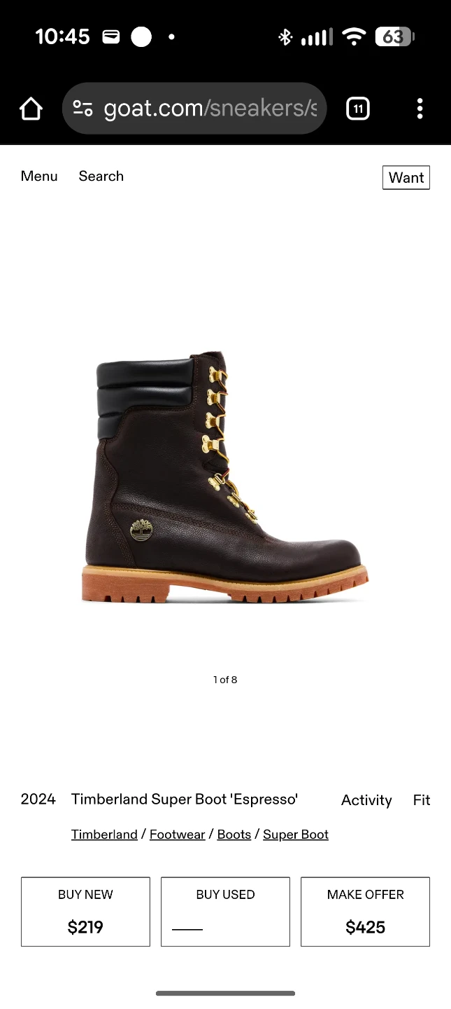 Timberland Super Boot 'Espresso' - Size 7 mens