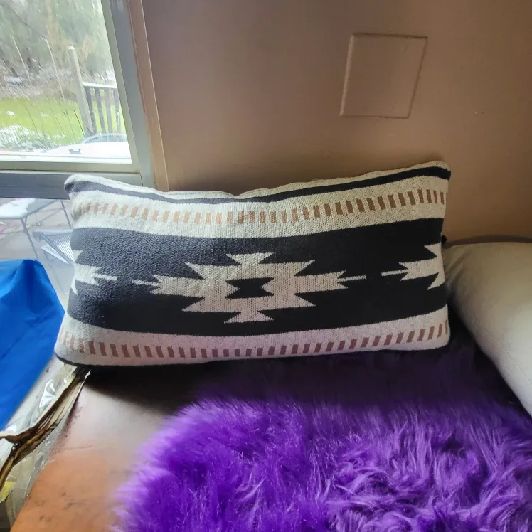 Patterned Black & White Zippered Lumbar Pillow- Used for staging