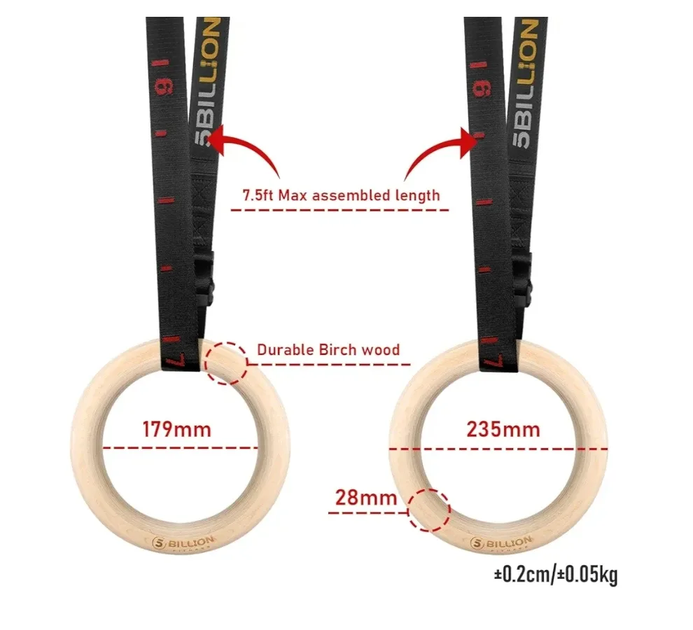 5 Billion Fitness Wooden Gymnastic Rings
