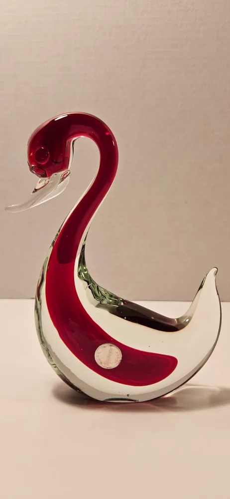 Murano Art Glass Swan Figurine - Red & White