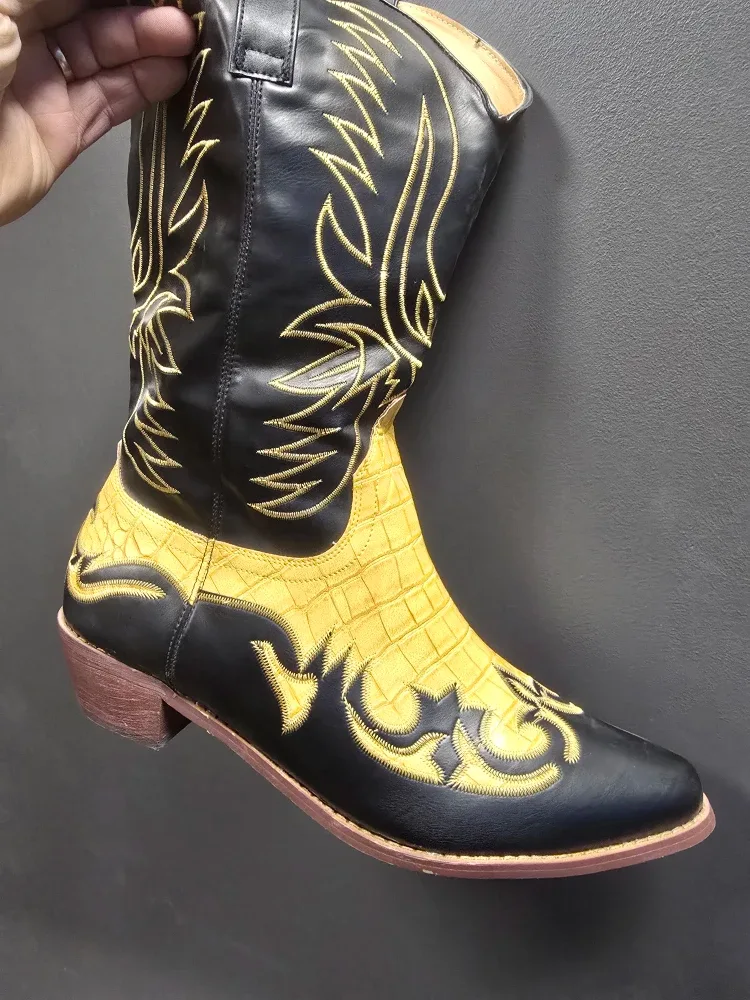 Cowboy Boots - Black & Yellow, Size 8