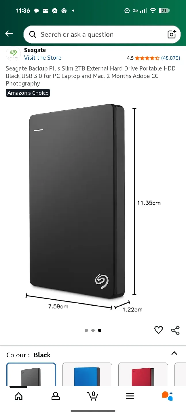 Seagate Backup Plus Slim 2TB Portable Storage - Black image indicator(6)