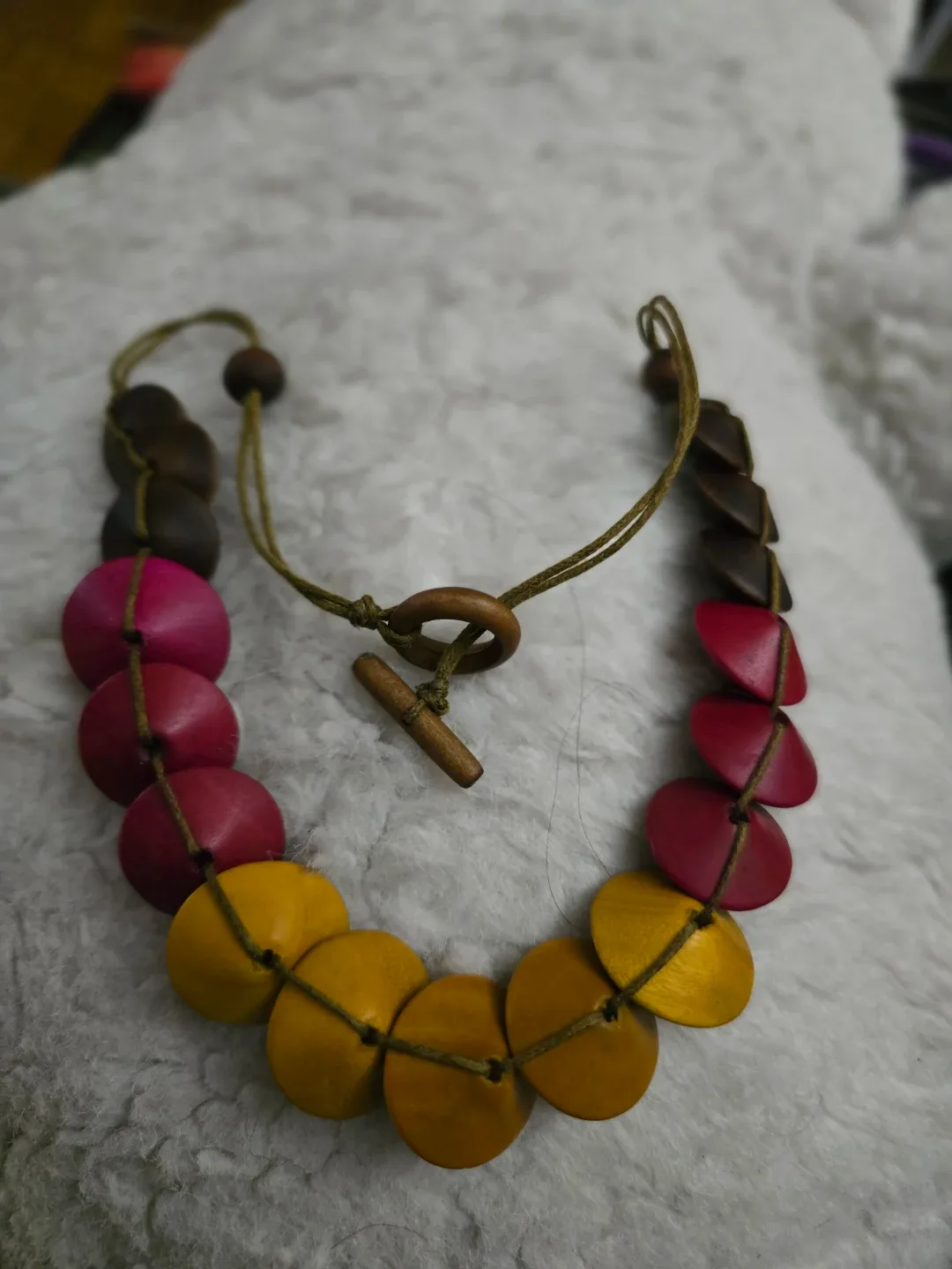 Wooden Bead Necklace - Yellow, Red, Brown