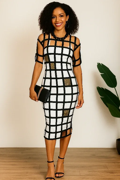 Black & White Grid Pattern Dress handmade