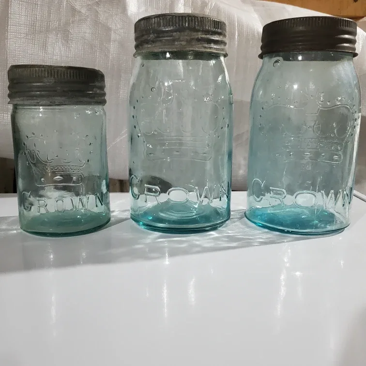 Vintage Crown Mason Jars - Set of 3
