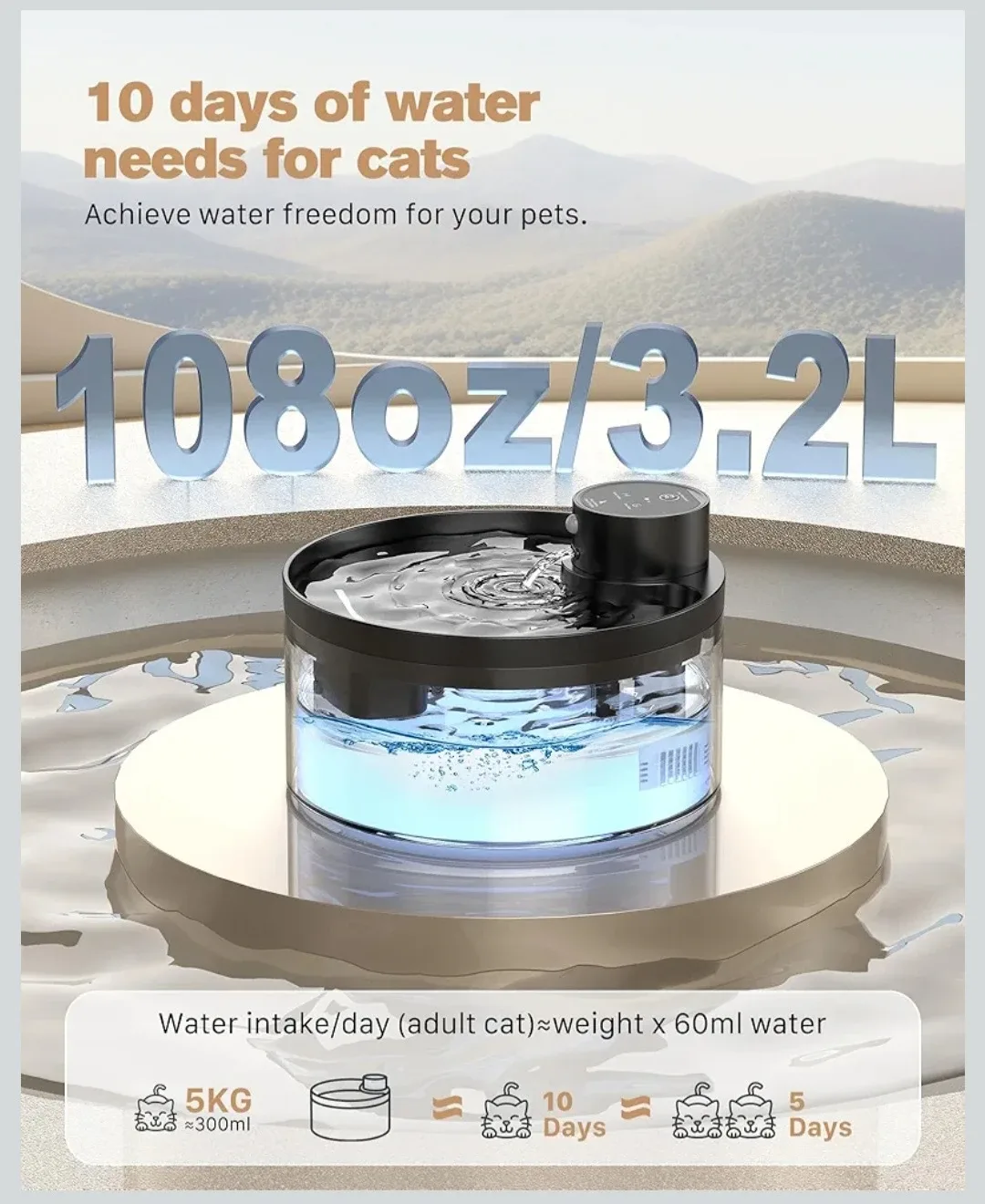 Wireless Cat Water Fountain: Pet Water Fountain Motion - 4200.. image indicator(4)