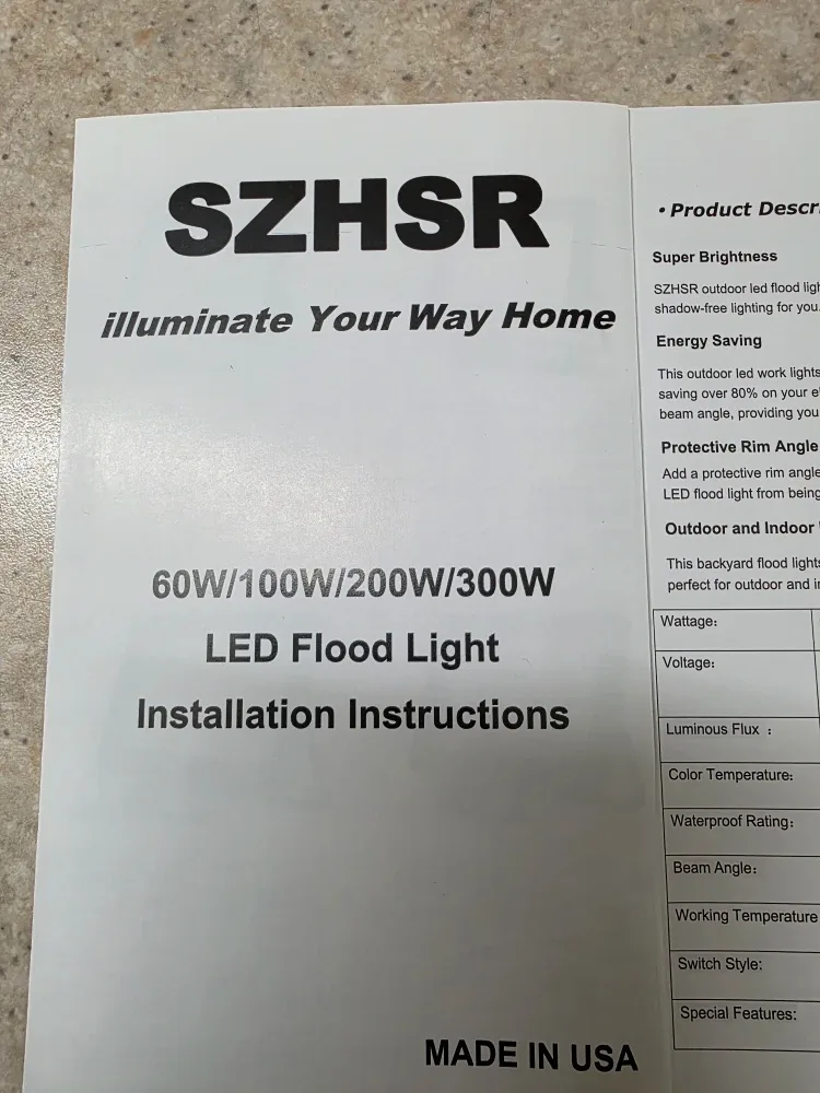SZHSR/YAHEY 100W LED Flood Light - New in Box image indicator(3)