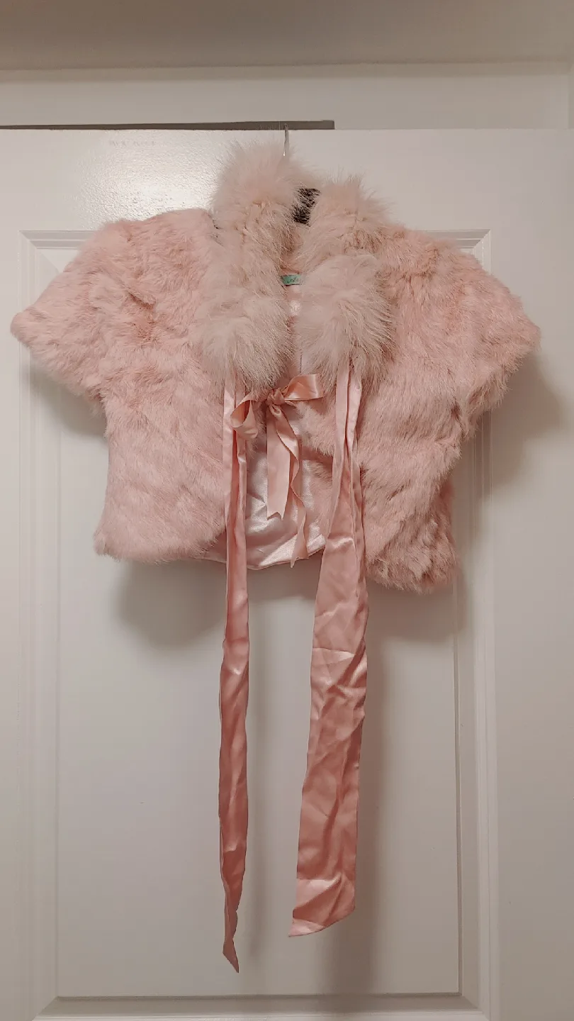 Pink  Fur Bolero Shrug size Small thumbnail