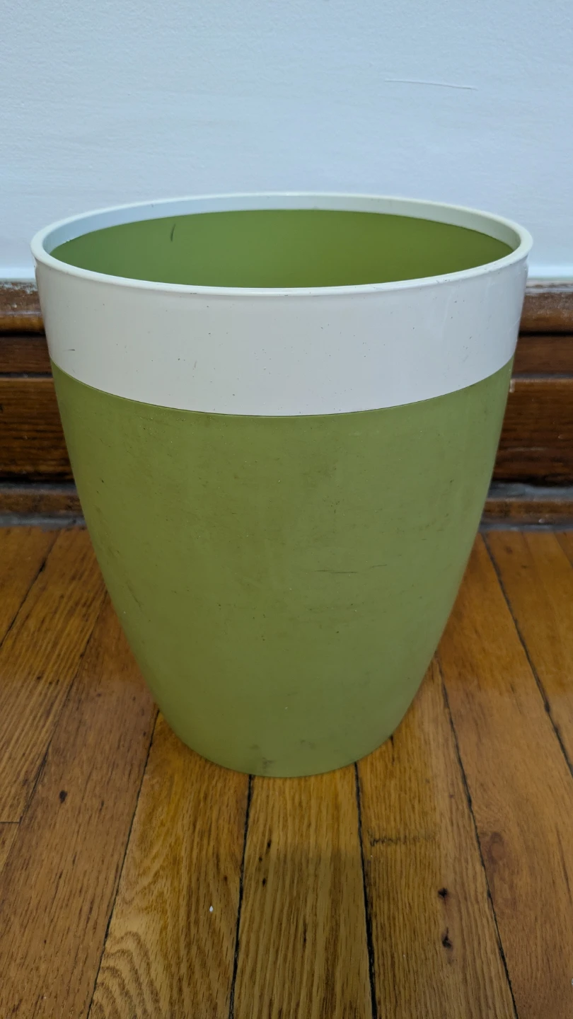 Small Green & White Trash Can