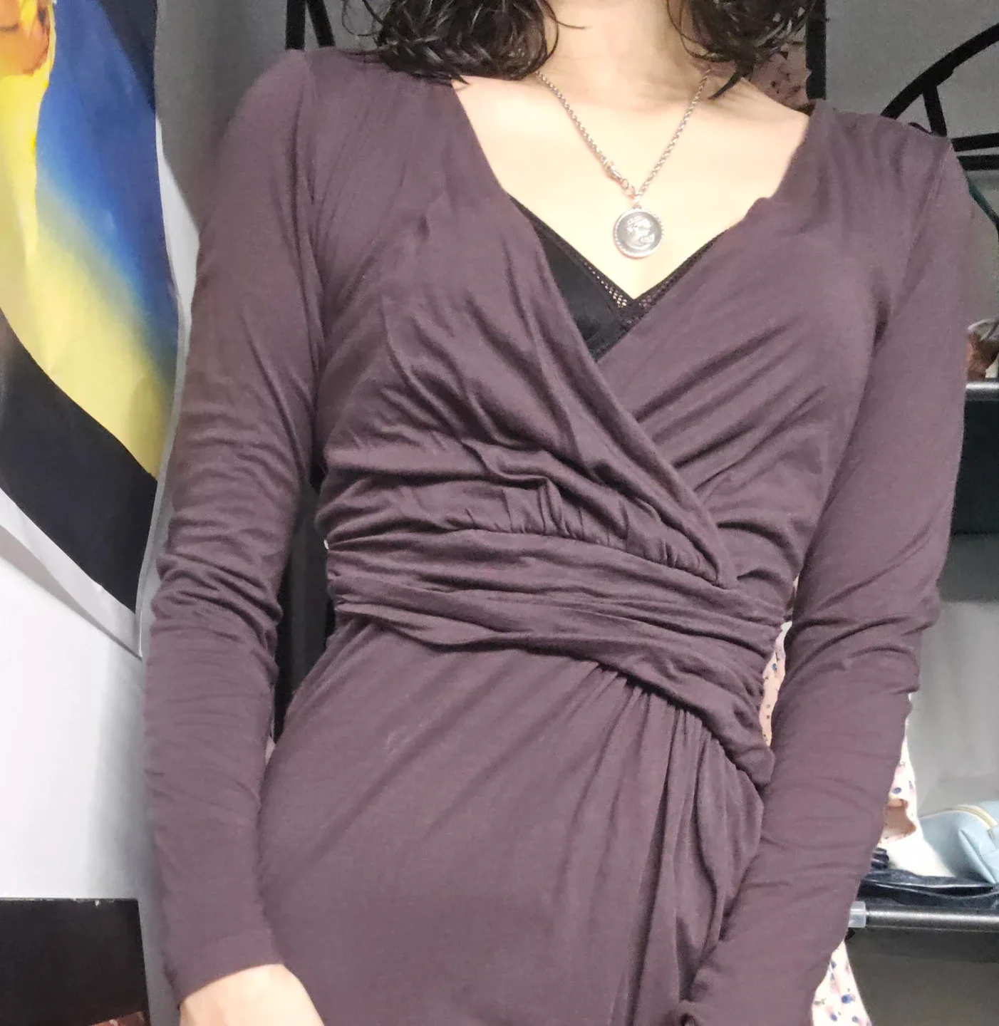 Brown Wrap Effect Dress