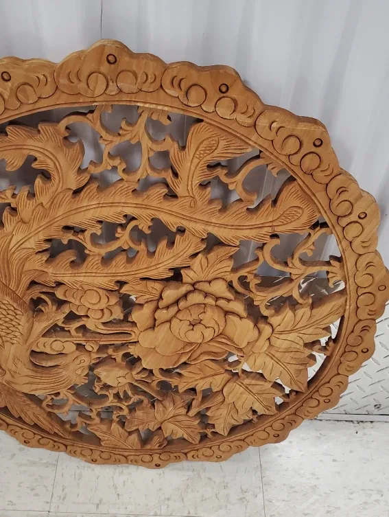Carved Wood Wall Art - Phoenix & Peony image indicator(4)