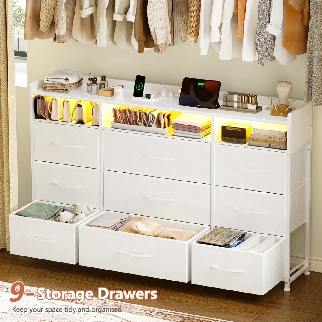 White Storage Dresser with 9 Drawers image indicator(4)