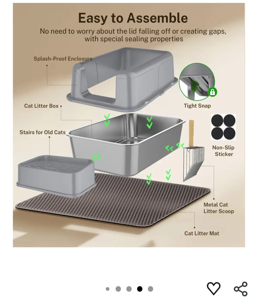 Grey High-Wall Cat Litter Box with Stairs image indicator(3)