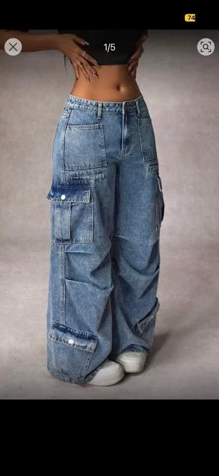 Baggy Light Wash Denim Cargo Pants