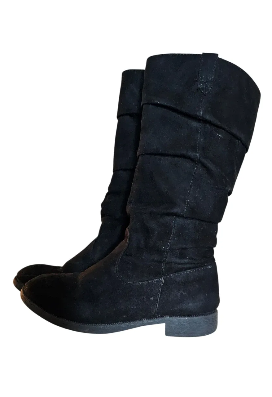 Tessa Black Faux Suede Tall Zippered Boots - Girls Size 13M
