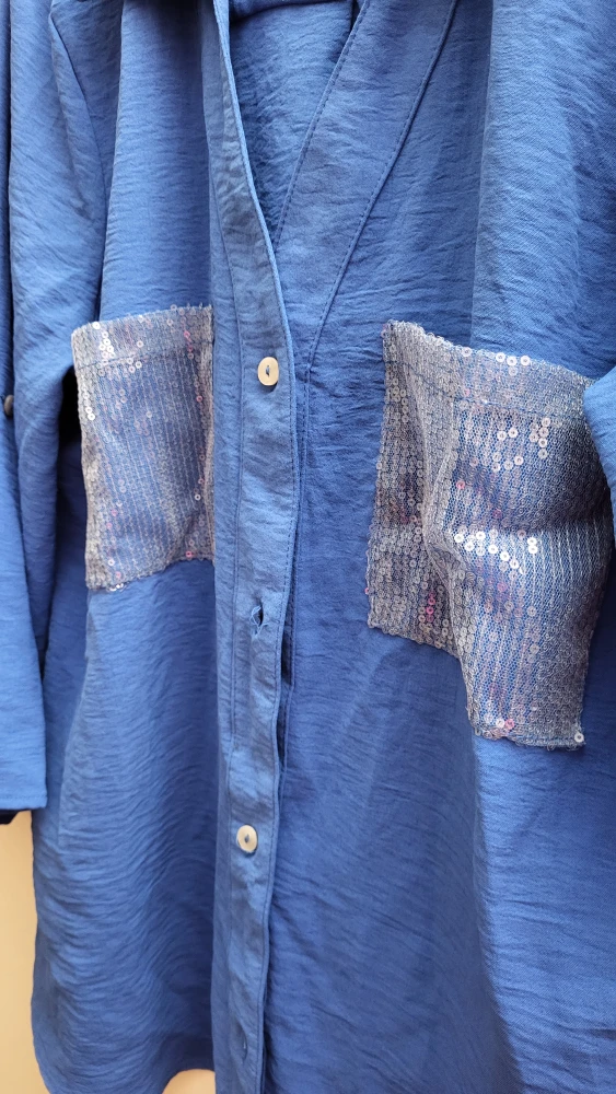Nuco Blue Sequin Pocket Blouse - Size L - photo 3