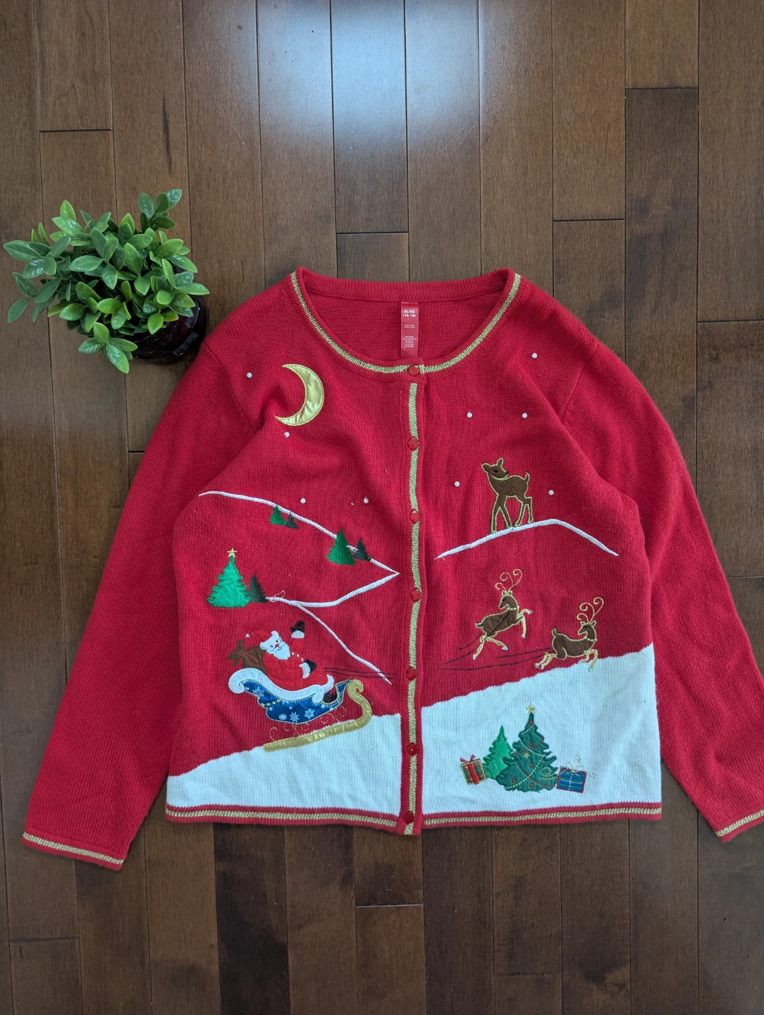SANTA'S SLEIGH CHRISTMAS VINTAGE CARDIGAN SWEATER