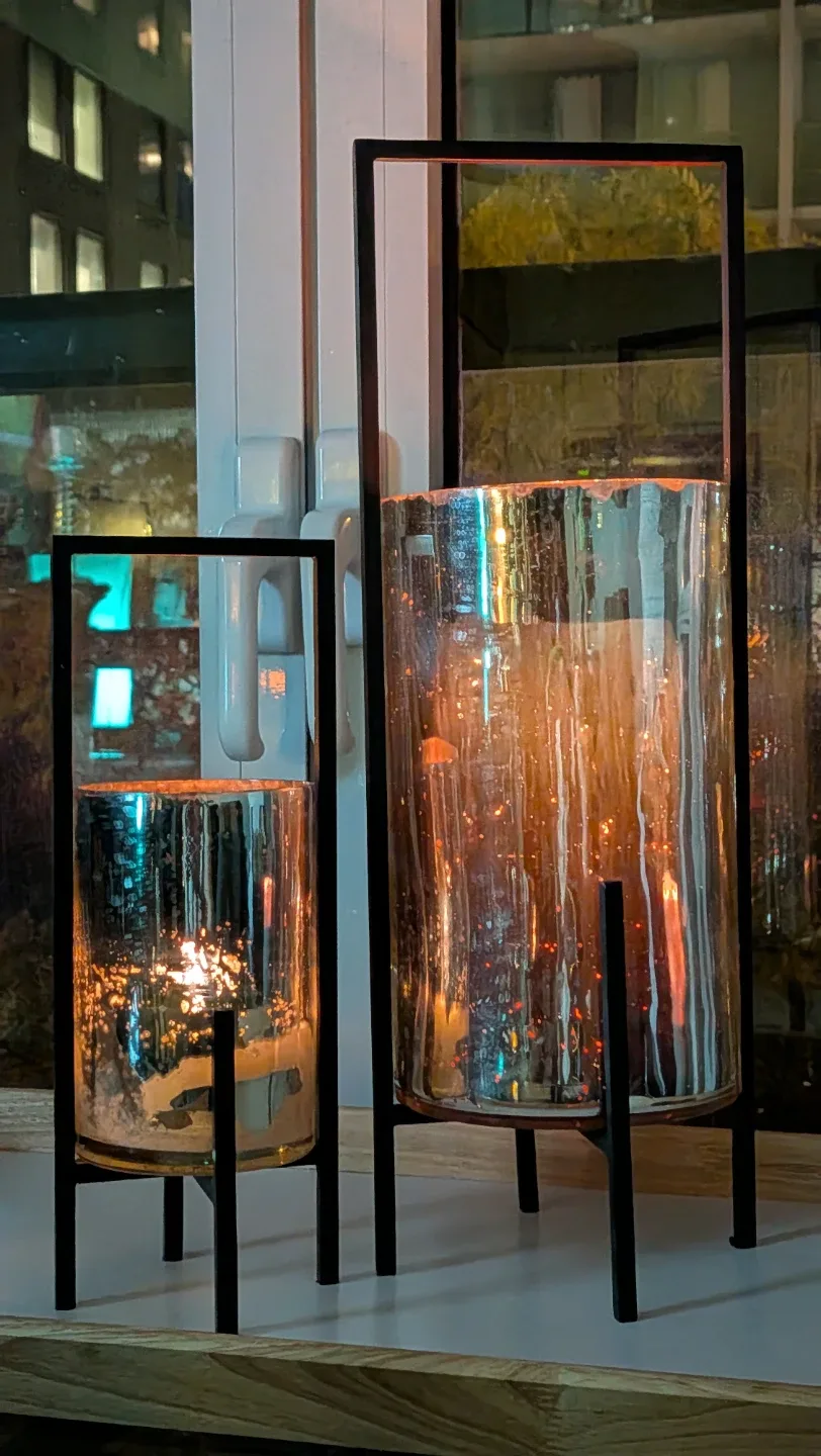 Metal & Glass Hurricane Candle Holder Set of 3, L, M, S image indicator(3)