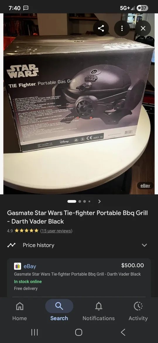Gasmate Star Wars Tie-fighter Portable BBQ Grill - Black