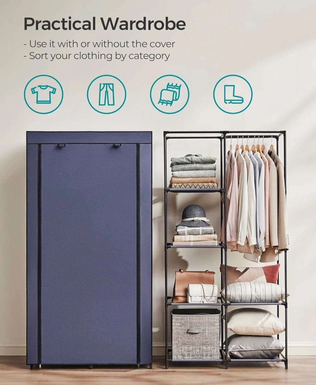 SONGMICS Portable Wardrobe Closet - Navy Blue - photo 3