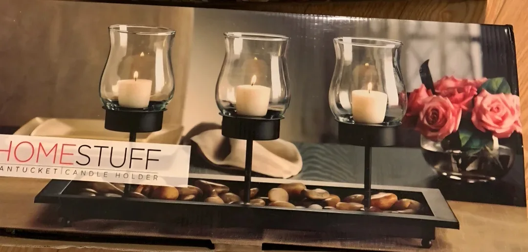 2 pc - 3 candle holder decorations with stones